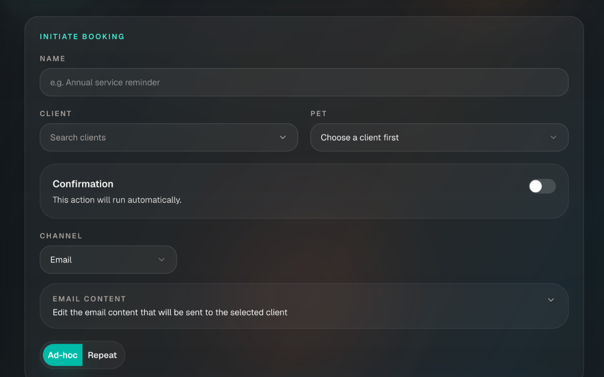 Scheduled and rough bookings screen