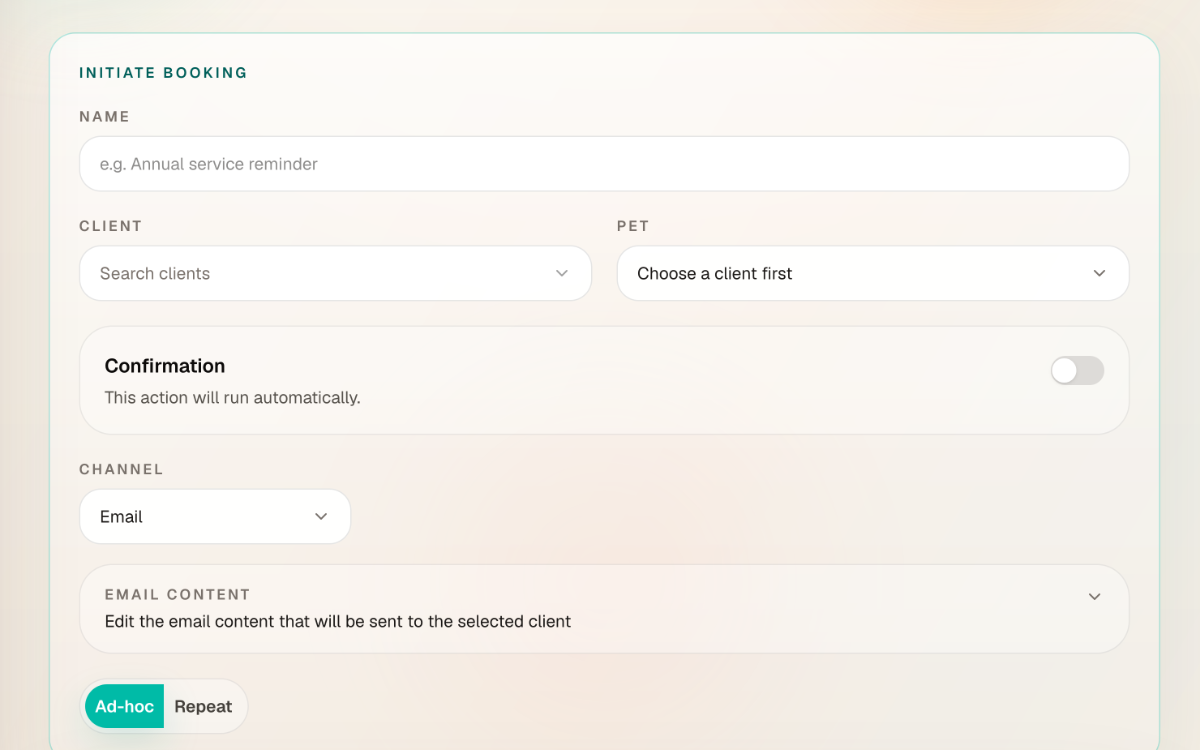 Scheduled and rough bookings screen
