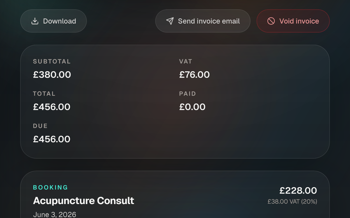 Invoice view and export screen