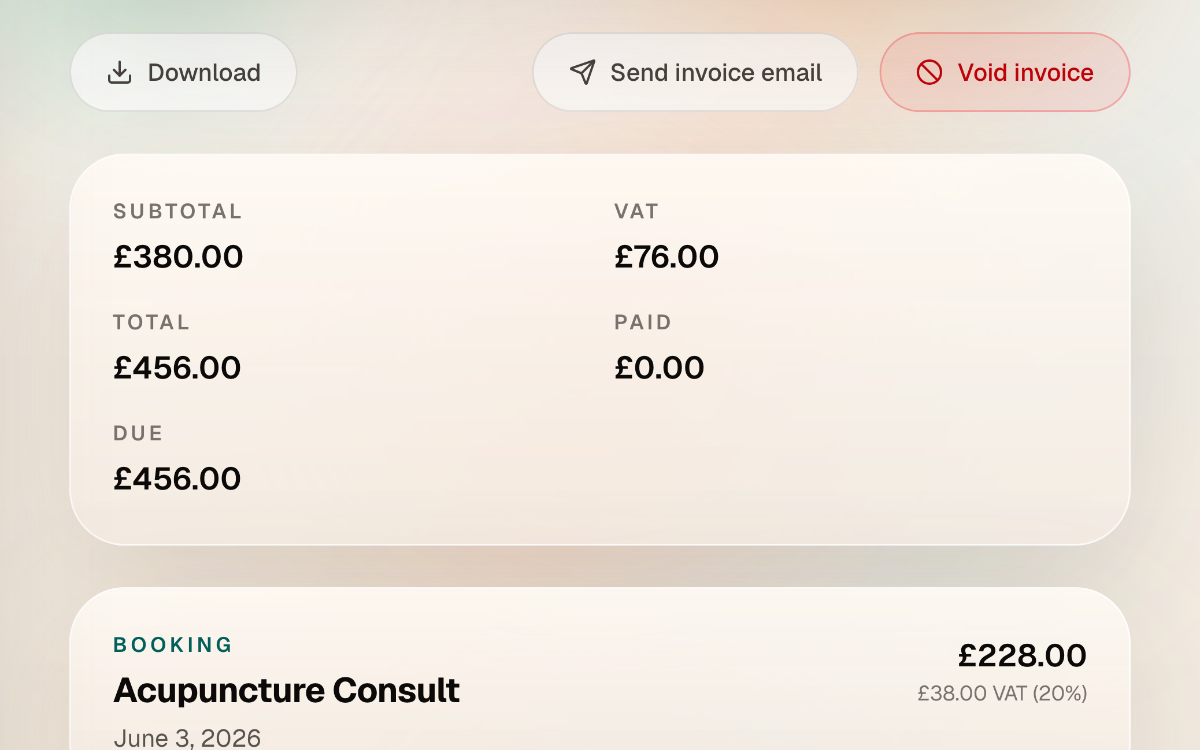 Invoice view and export screen