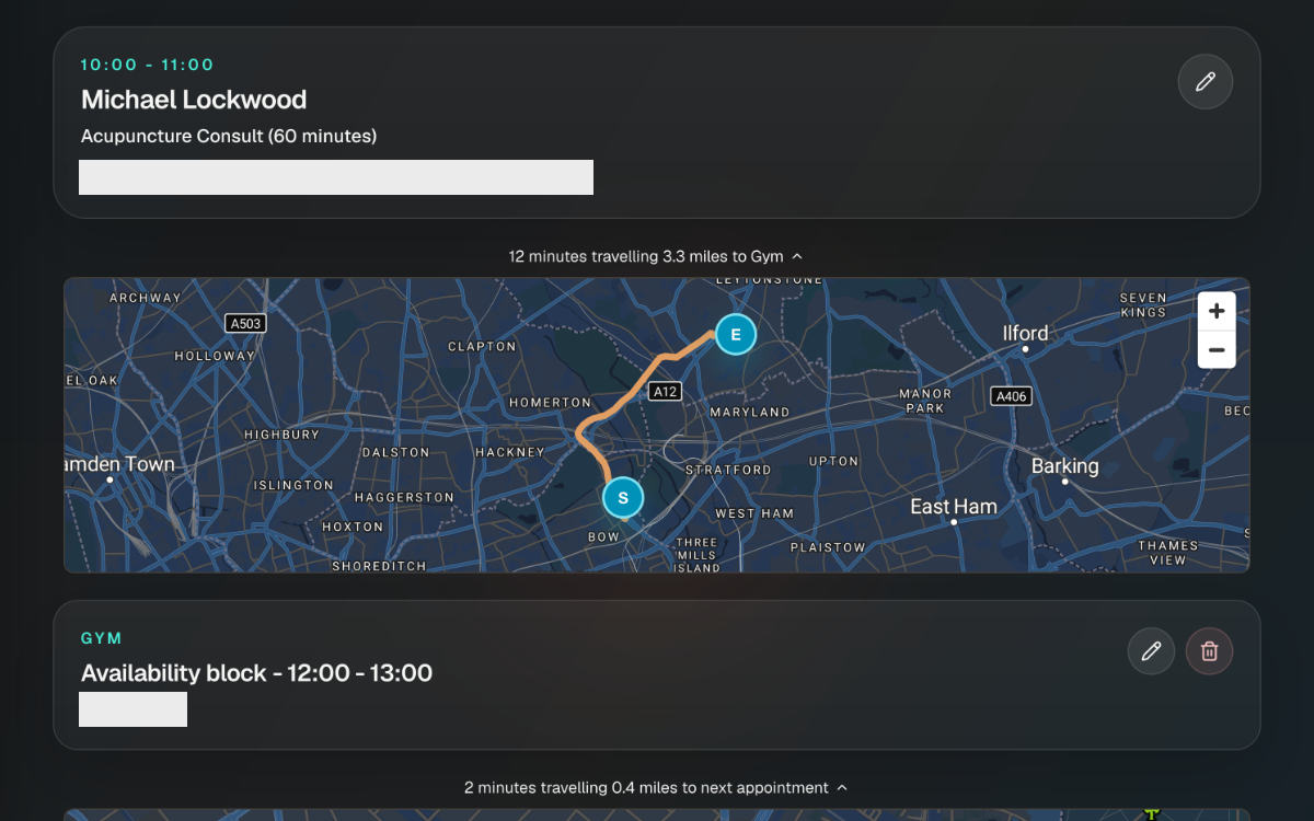 Step-by-step itinerary screen