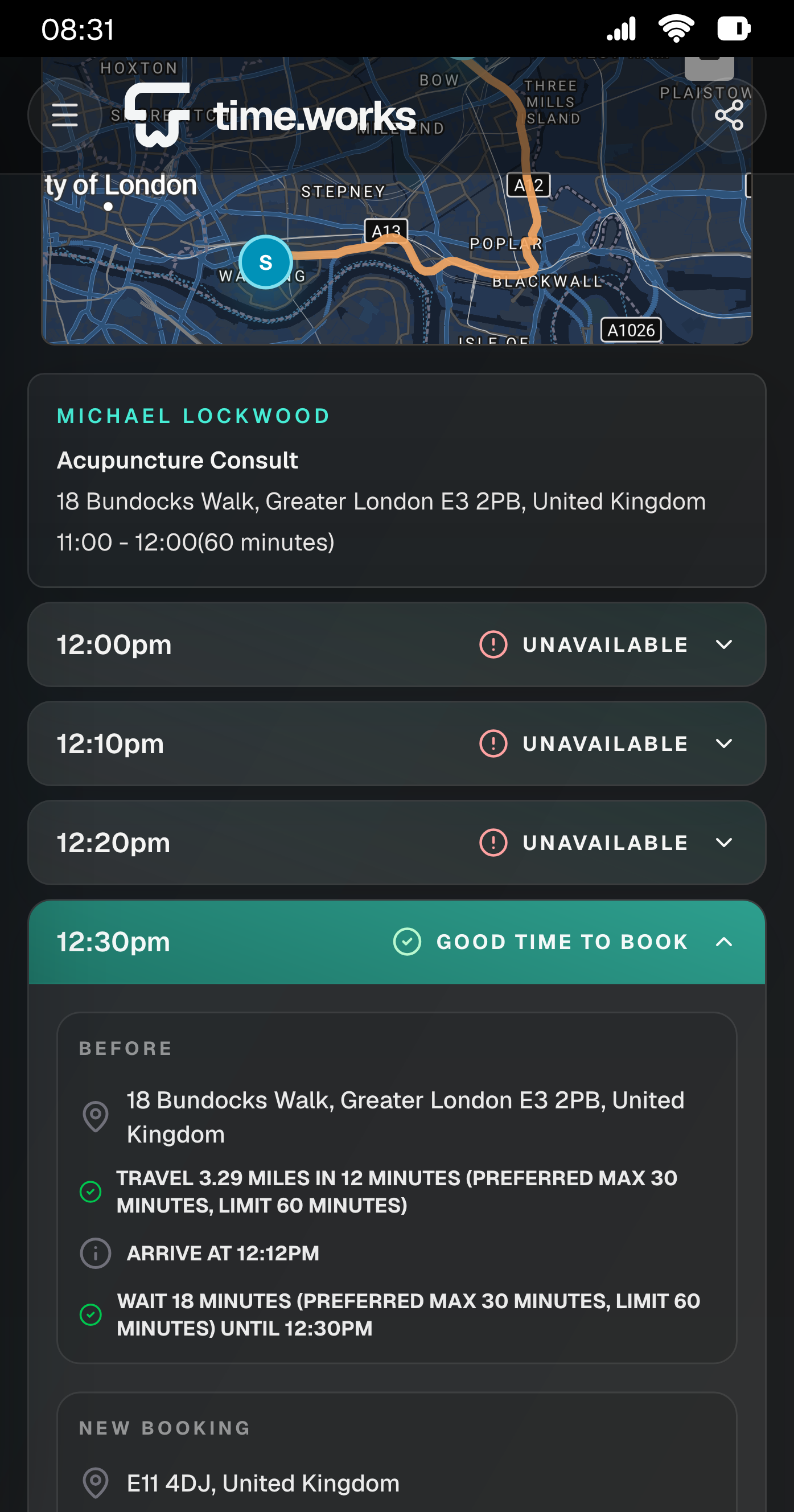 New booking screen