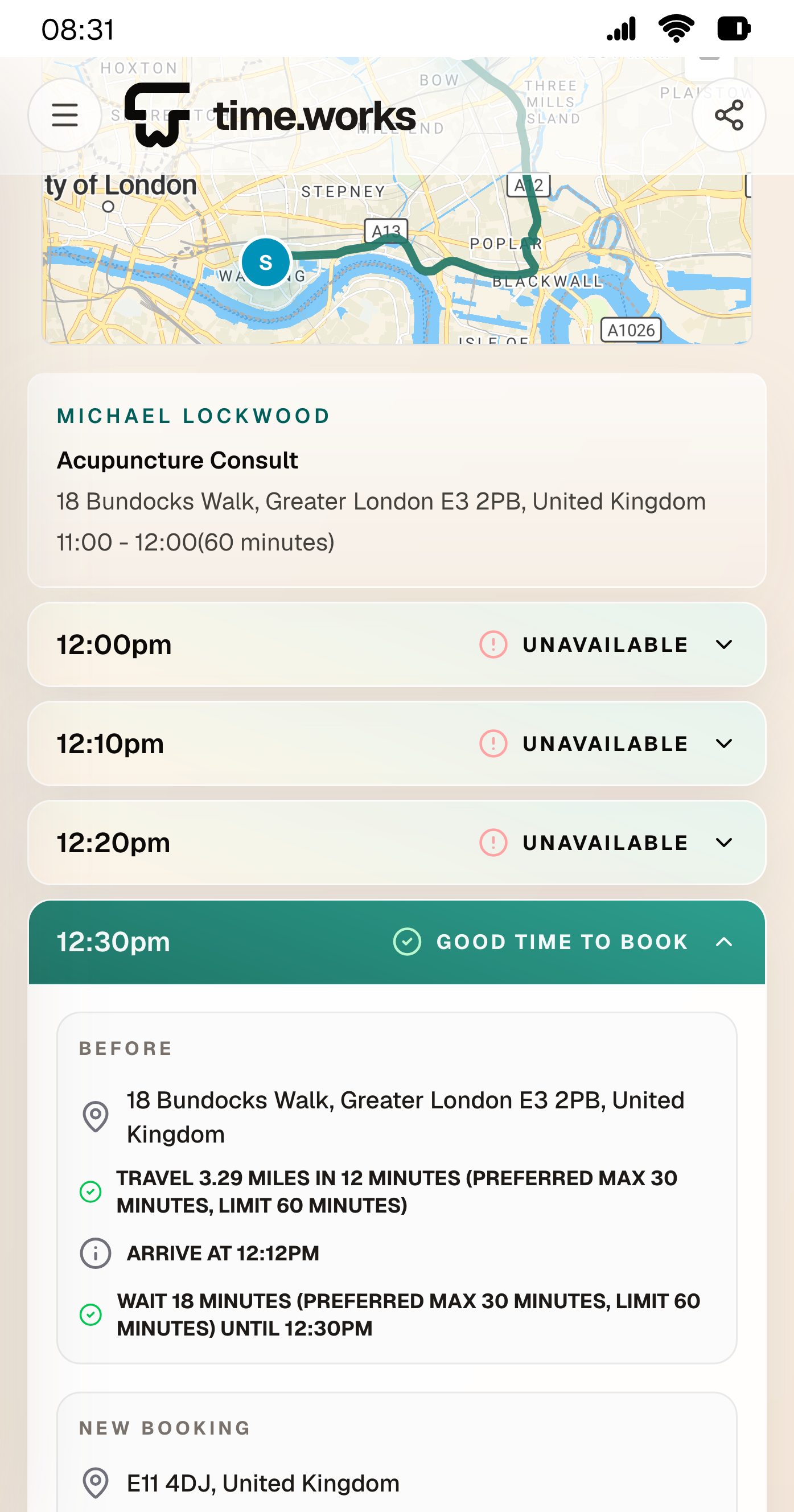 New booking screen