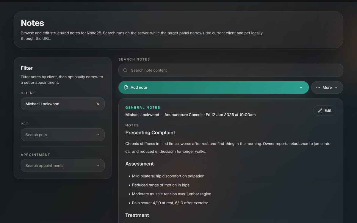 Case notes screen