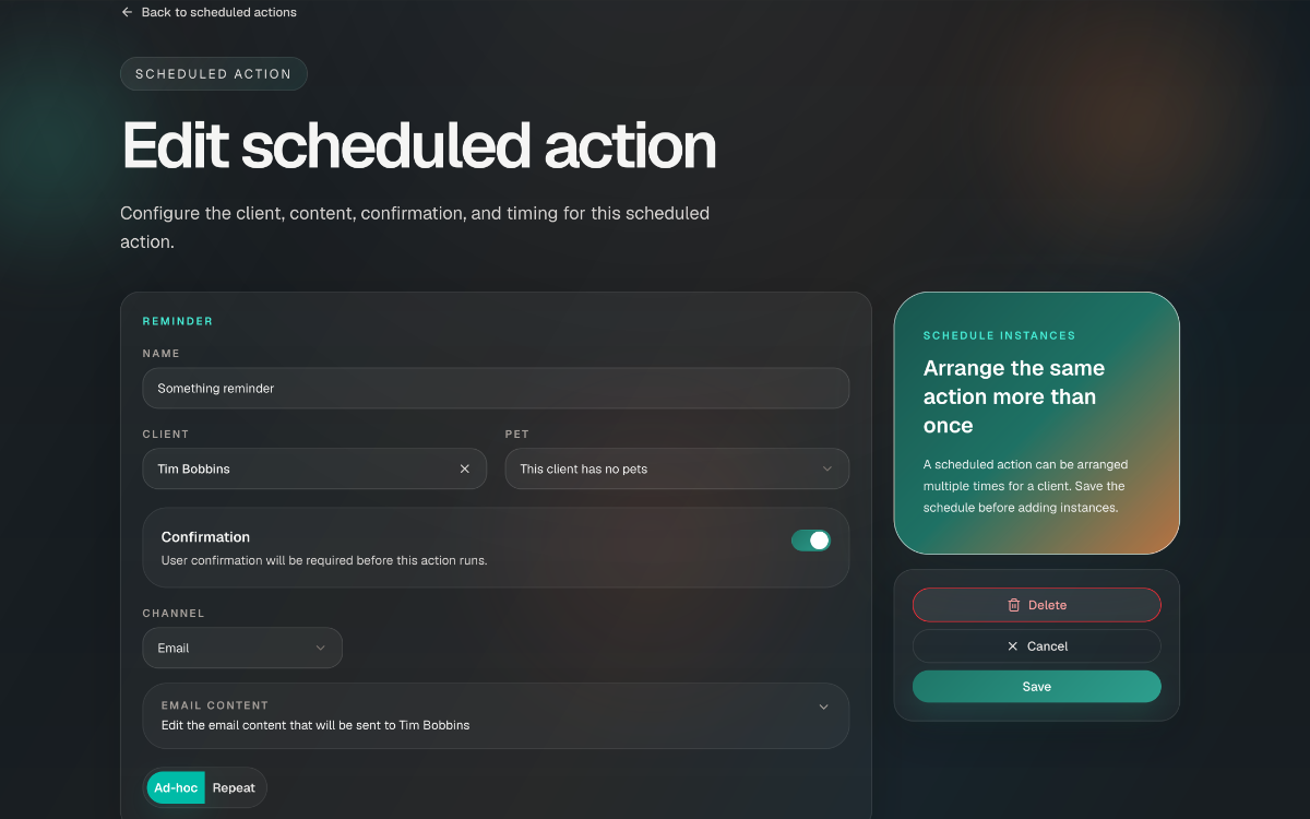 Reminders screen