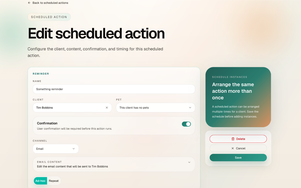 Reminders screen
