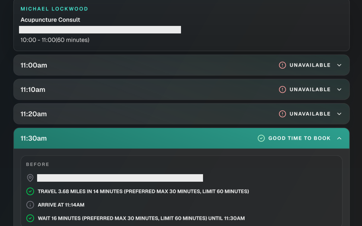 Route-aware slot choices screen