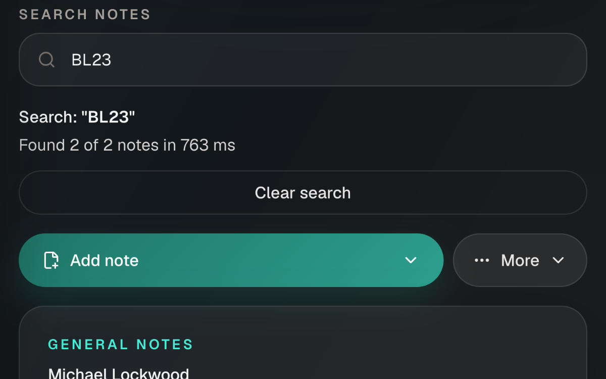 Full-text search screen