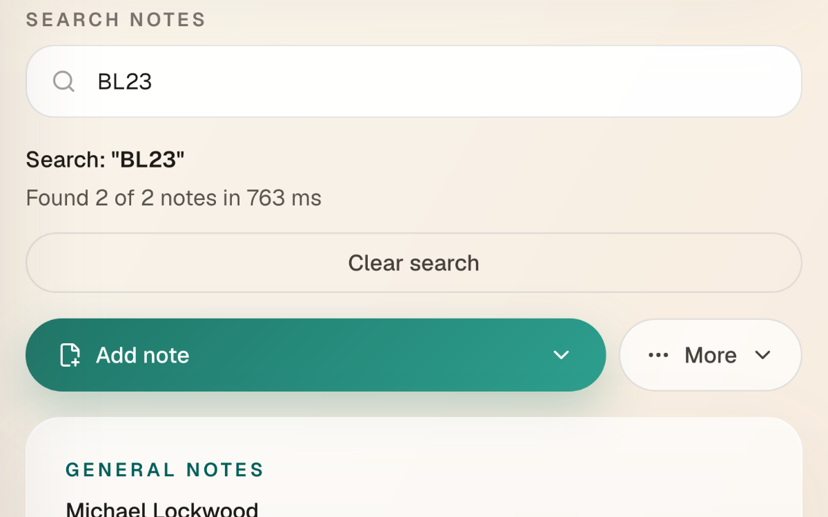 Full-text search screen